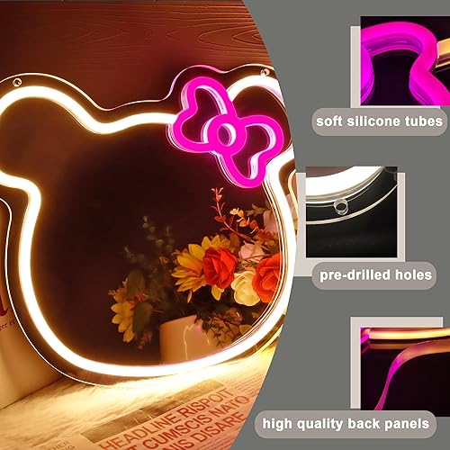 Miniatura 3 de Bonito letrero de neón de espejo, letreros LED regulables para decoración de pared, espejo de tocador de neón LED, alimentado por USB para salón de