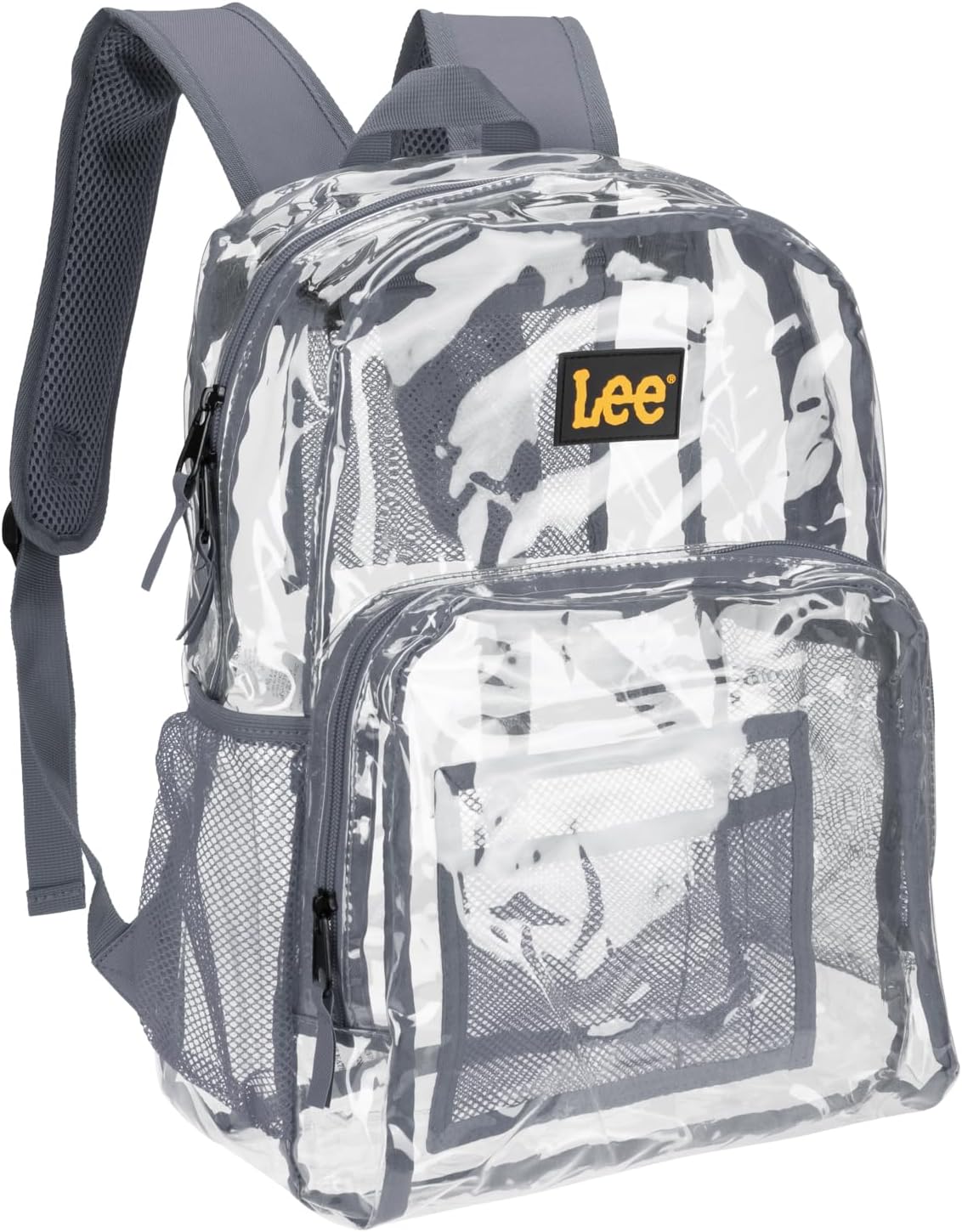 Lee Clear Water Resistant Backpack for Boys and Girls - Durable Plastic See Thru Bag for Casual Use, Stadiums, Concerts, Schools (Clear Grey)