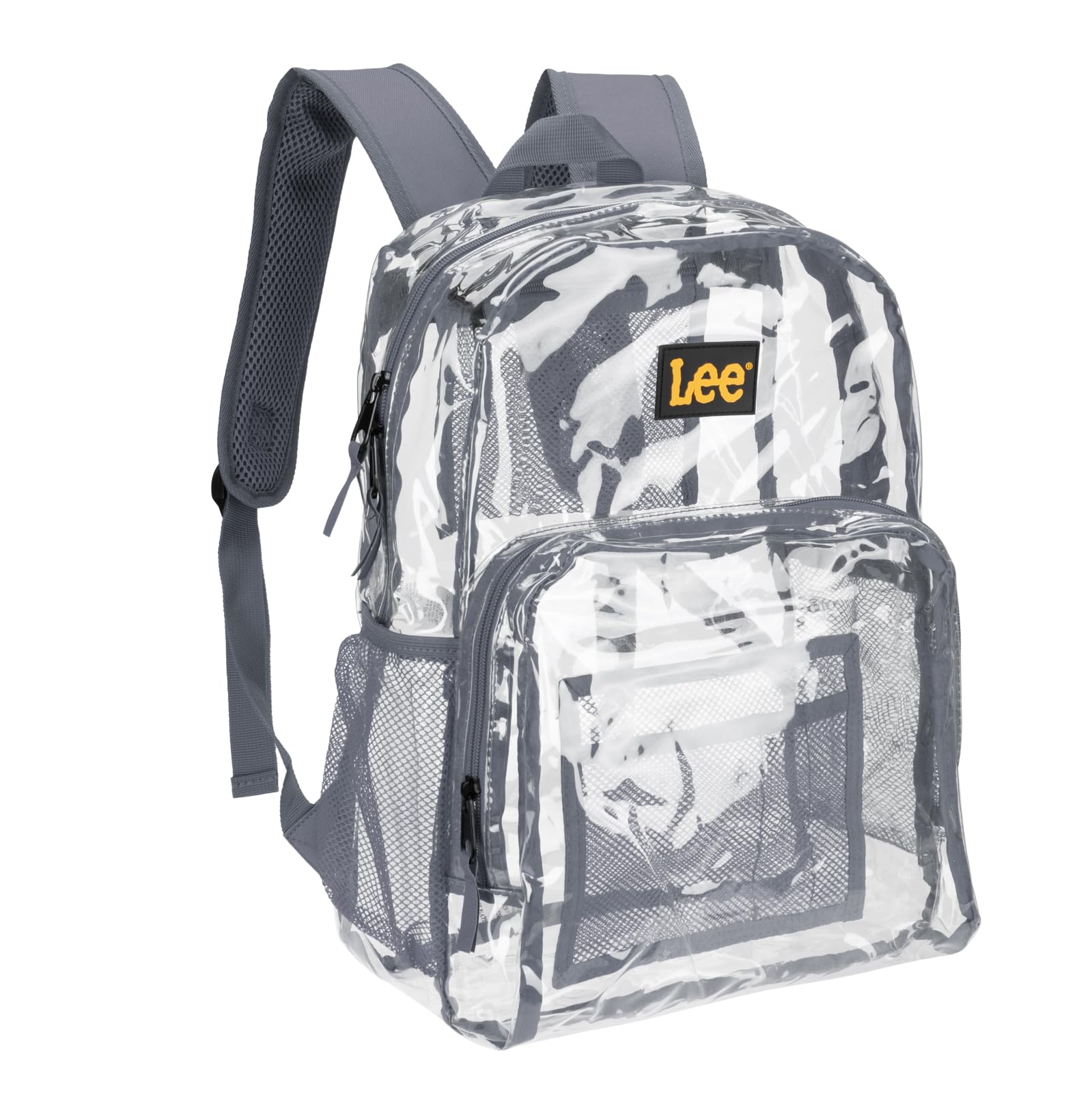 Lee Clear Water Resistant Backpack for Boys and Girls - Durable Plastic See Thru Bag for Casual Use, Stadiums, Concerts, Schools (Clear Grey)