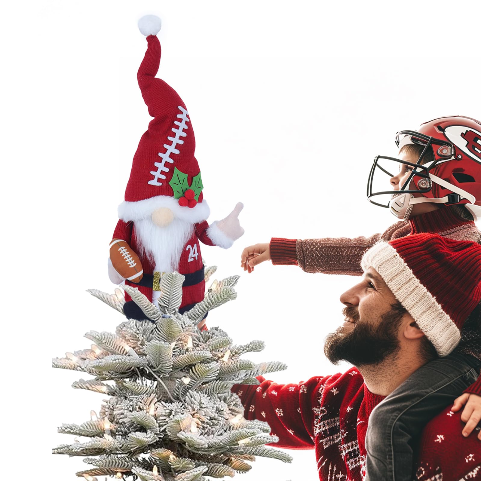 KINNJAS Christmas Tree Topper - Gnome tree topper, Red