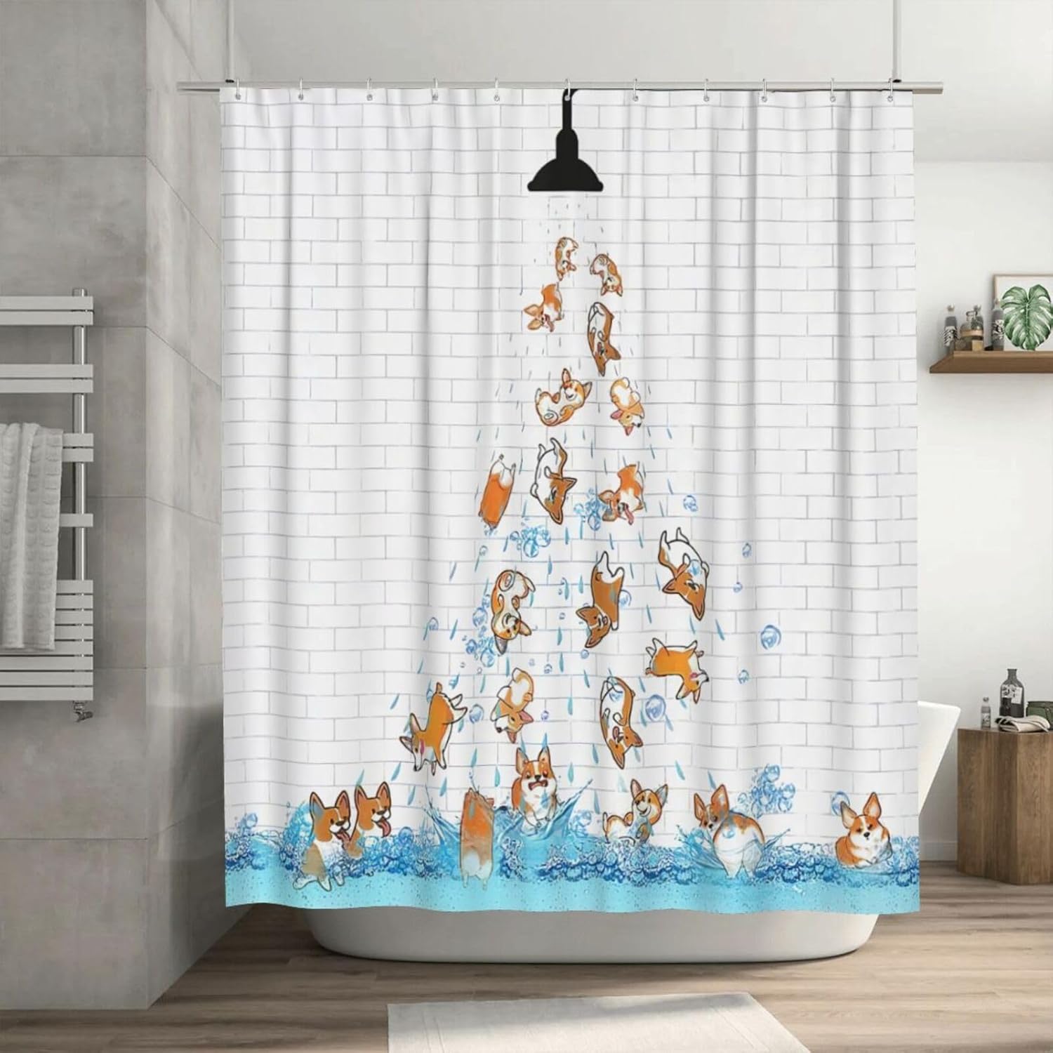 Wsradto Cute Raining Dogs Shower Curtain for Kids Cartoon
