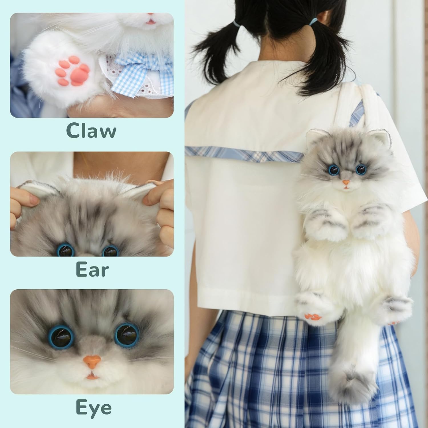 Realistic Cat Backpack, Handmade Plush Stuffed Animal Bag