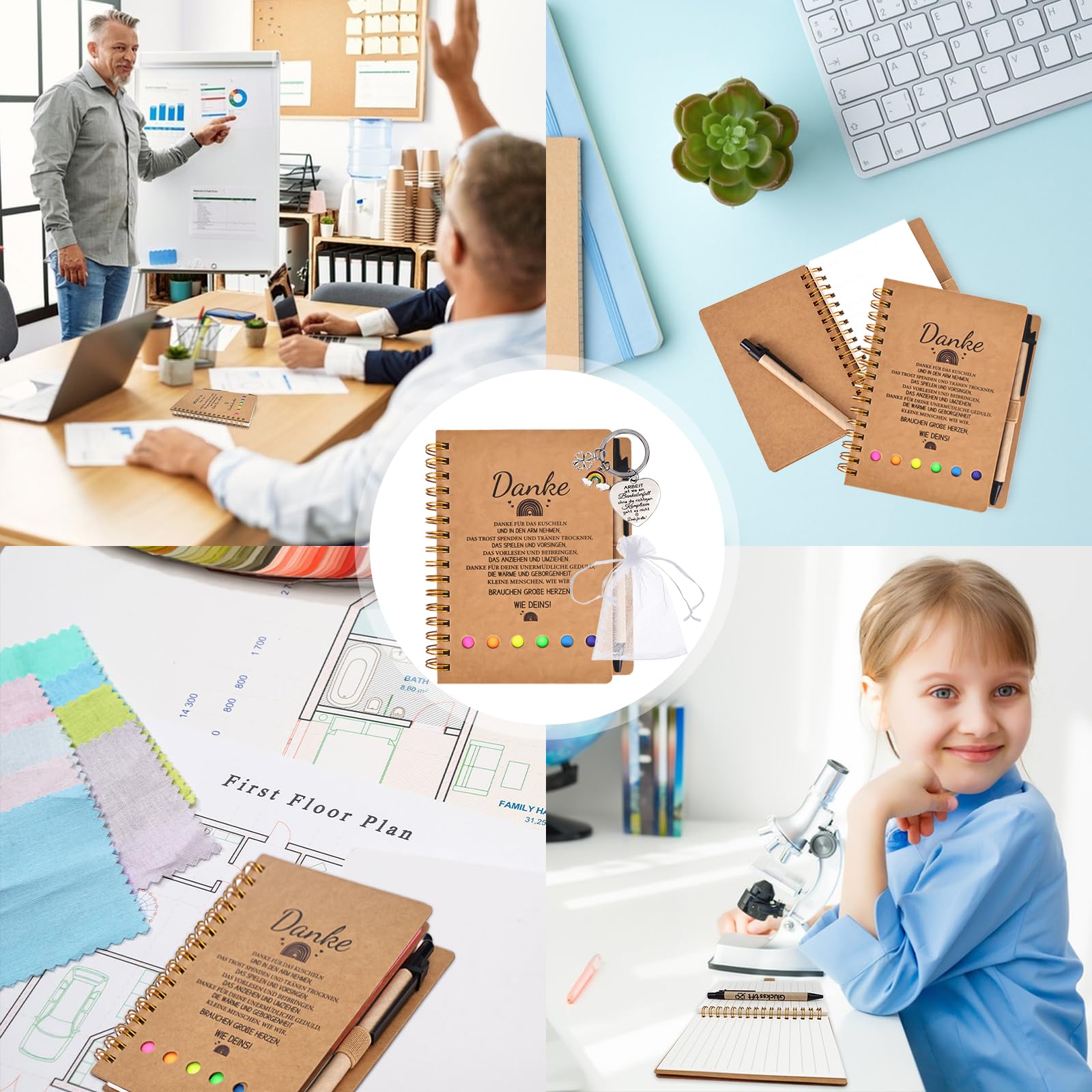6er-Pack Abschiedsgeschenk Erzieherin, Inklusive Notizblöcke, Schlüsselanhänger, Organzabeutel, Dankeschön Geschenk für Erzieherin Lehrerin Lehrer, Abschied Geschenk, Kita Kindergarten Grundschule