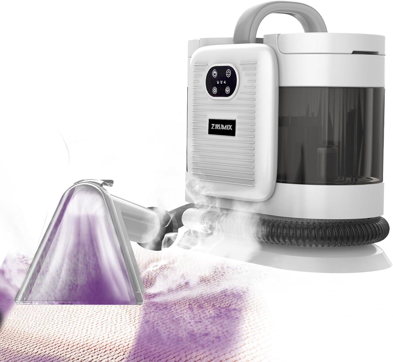 Portable Carpet Cleaner Machine with 100℃ Steam & Deep Cleaning Suction, Handheld Spot Cleaner for Pets, Car Seats, Couch - Touch Screen & Voice Control, 20s Heat-Up, Self-Cleaning