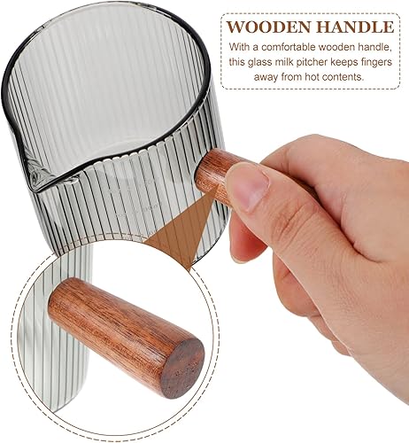 Miniatura 5 de Kichvoe Jarra de vidrio con mango de madera, jarra de leche y crema, vasos de chupito, piezas de espresso, triple taza medidora, barista, boquilla