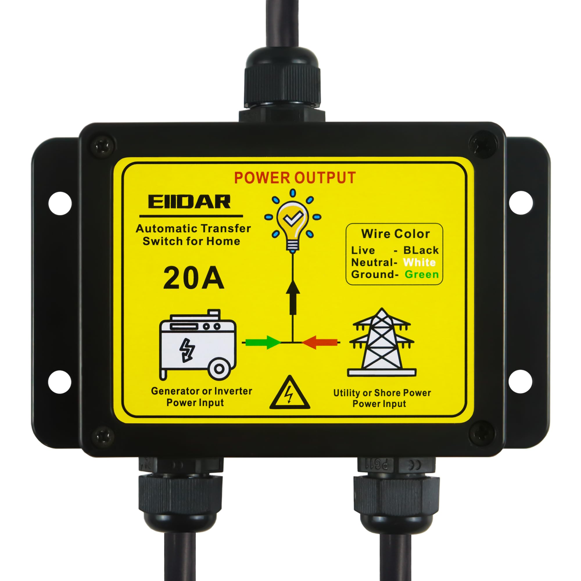 EIIDAR ATS AC120V 20 Amp Auto Transfer Switch?Transfer Switch for Home Generator?Automatic Transfer Switches.