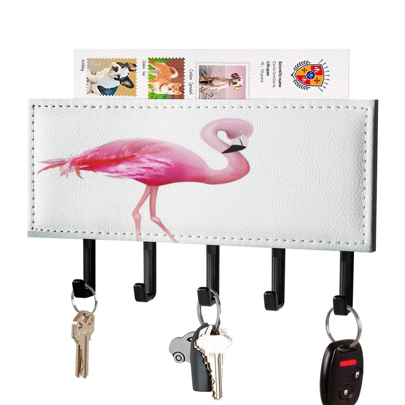 NCLQVJXZKHW Beautiful Pink Flamingo Key Holder with 5 Hooks Key Hooks Wall Mounted Key Racks Key Hanger Organiser Shelf