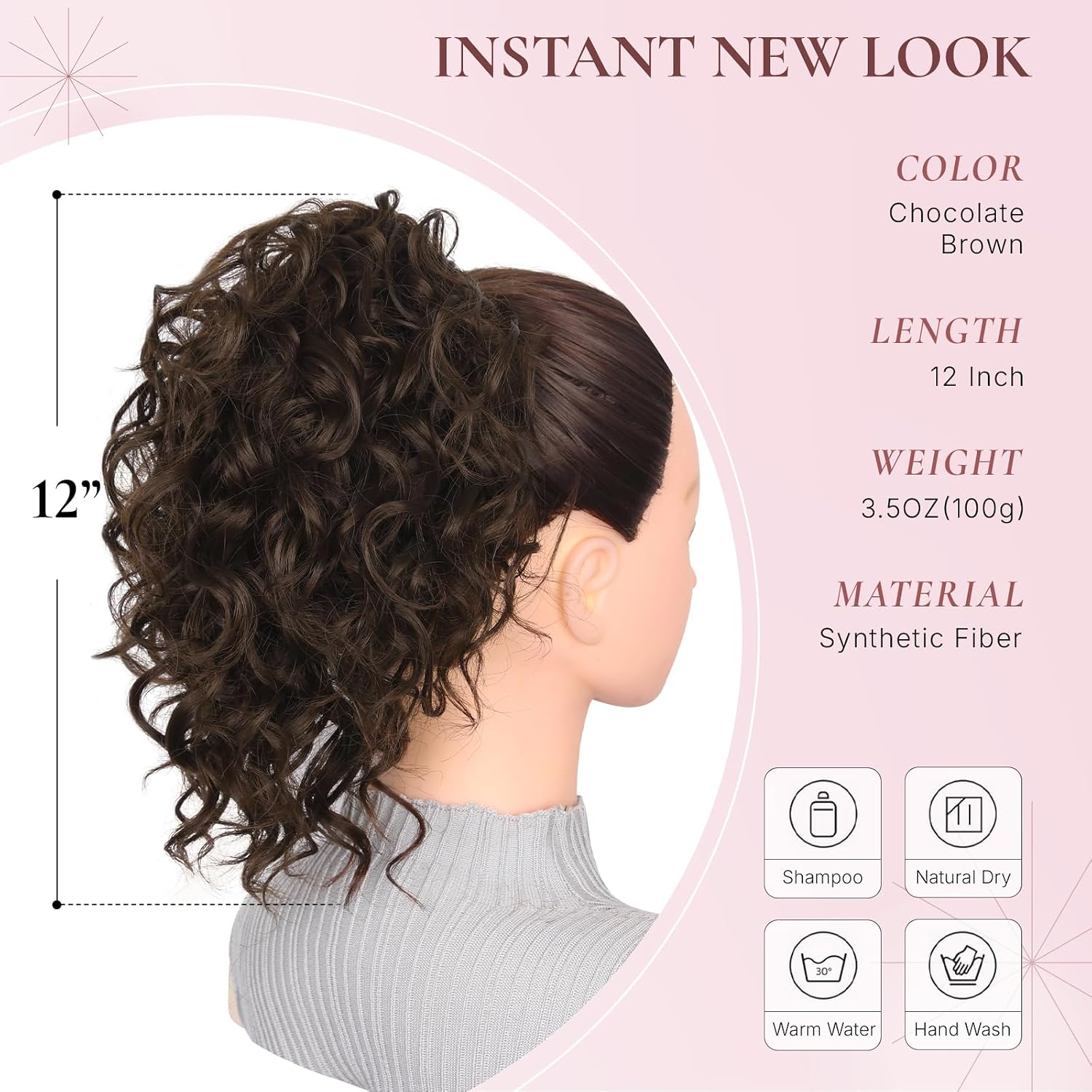 zqian beauty claw clip ponytail extension - 12 inch curly pony tails hair extensions, synthetic hair extensions ponytail, clip on ponytails for women (color: chocolate brown) 12 inch chocolate brown