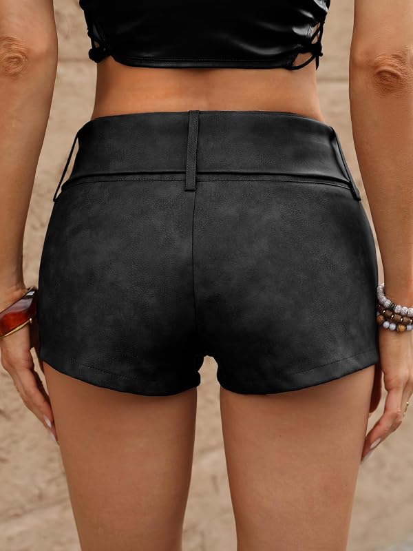 ELLEVEN Faux Leather Shorts for Women Low Rise Booty Shorts Stretchy Micro Fitted Hot Sexy Short Pants Concert Club Y2k Outfits Black XX-Small by ELLEVEN - Used condition - Image 3
