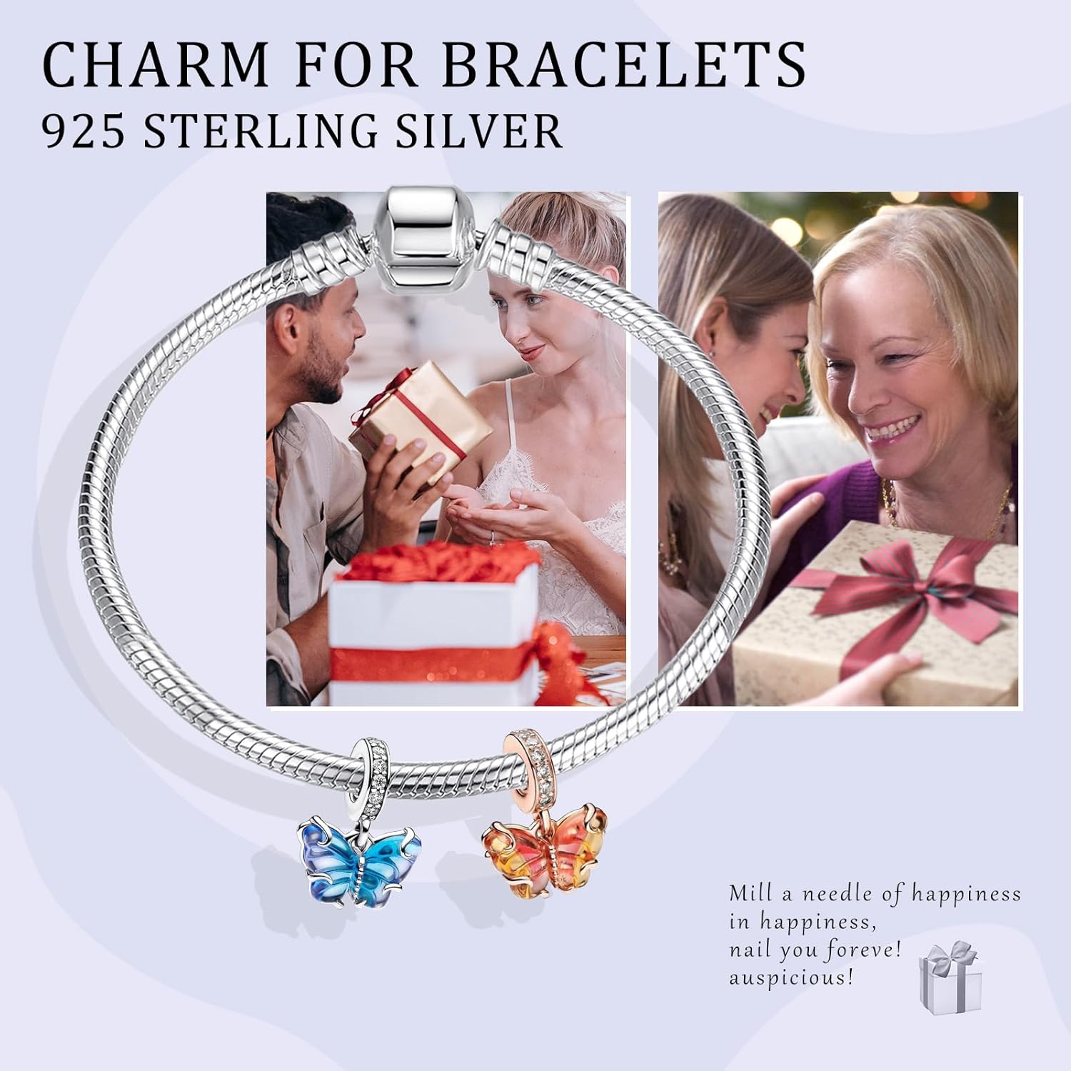 Butterfly Flower Dangle Charm 925 Sterling Silver Charms for Bracelets and Necklaces Bead Charms with Cubic Zirconia Jewelry Charm for Women Family Friends - Image 4