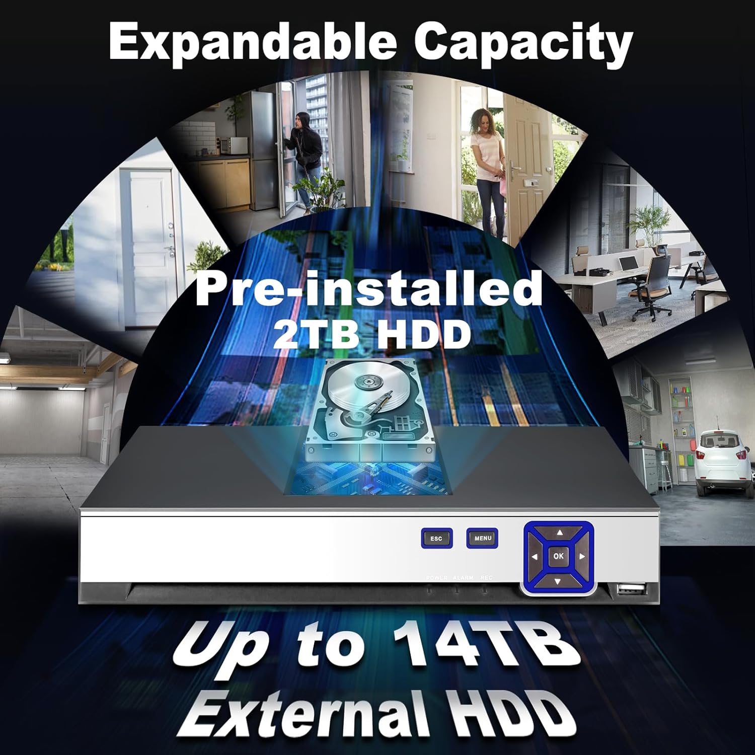 Expandable storage capacity of the DVR with pre-installed 2TB HDD