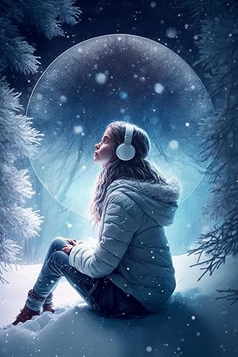 IHMOLN Girl in The Snow - Kit de pintura de diamantes  Hermoso kit de punto de cruz de cristal redondo para principiantes, serie de paisaje azul de