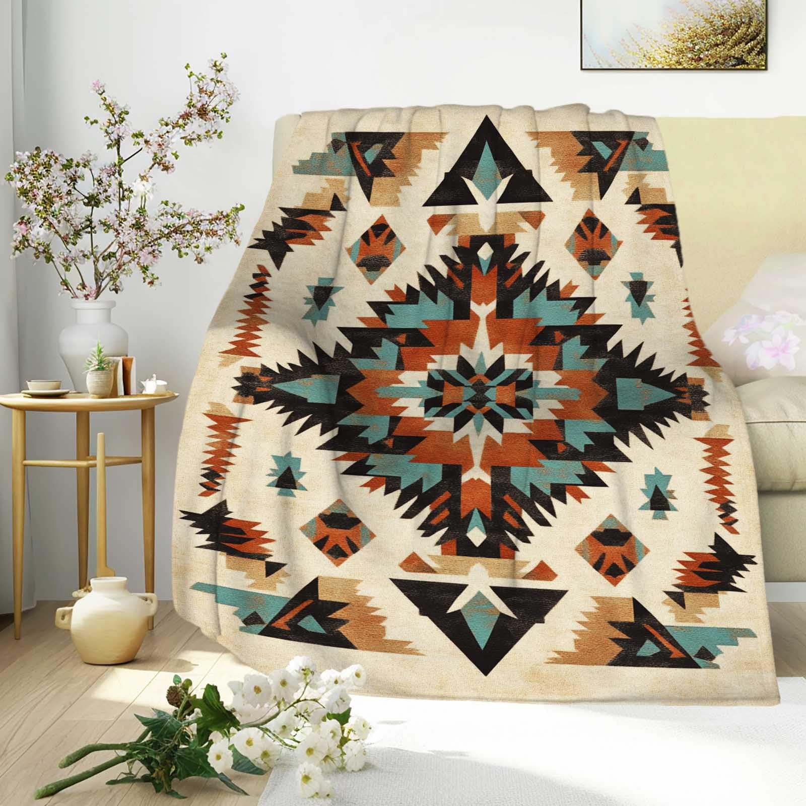 MtoLatap Native American Blanket with Geometric Tribal Patterns, Earth-Tone Southwest Decor Throw, Lightweight Blanket for Men and Women, Rustic Gift