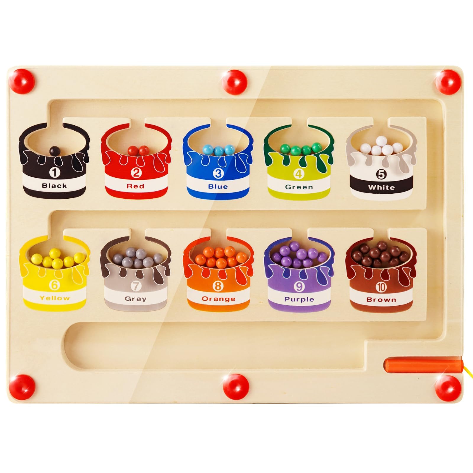 WOOD CITYMagnetic Color and Number Maze, Montessori Magnet Puzzle Game Board for Toddlers, Preschool Learning Activities Toys, Fine Motor Skills Toys for Boys Girls 3+ Year Old