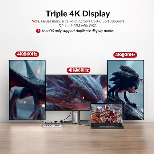 Miniatura 6 de Estación de acoplamiento de acceso AV 3 monitores, pantalla única de 8K a 30Hz, pantalla triple 4K (2DP/1HDMI), base USB-C con carga de laptop