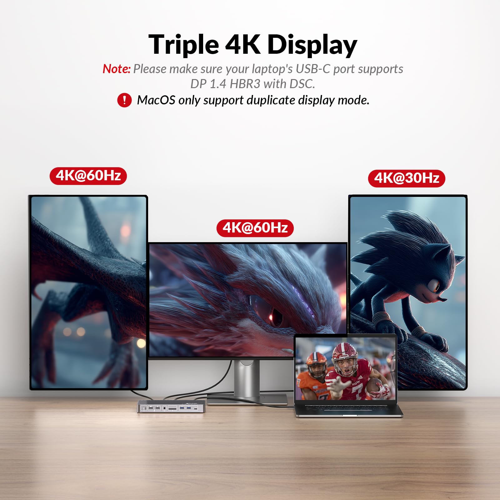 Docking Station, Docking Station per Laptop 13-in-1 Triple Display, 4K HDMI e 2 x DP, Ricavo Laptop 100W, USB-C/A 10Gbps, Ethernet, Audio, SD, Dock USB-C per MacBook/Chrome/Dell/HP/Lenovo