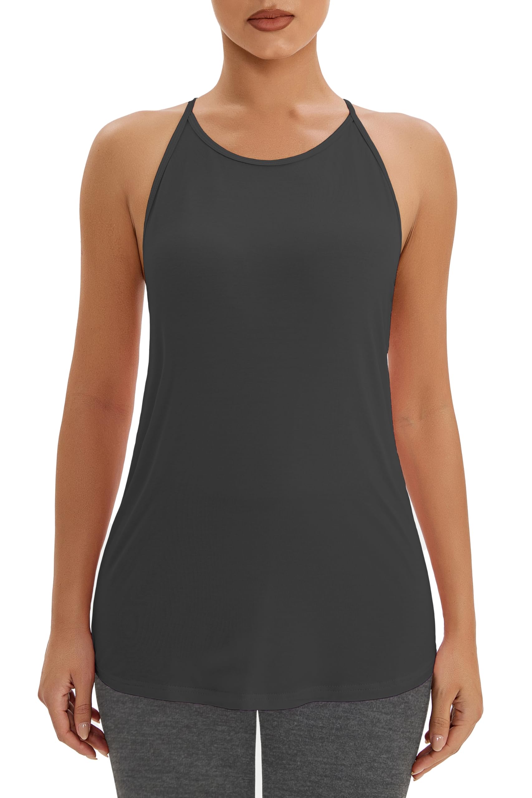 Bestisun Camiseta deportiva sin mangas de yoga con tirantes delgados para mujer
