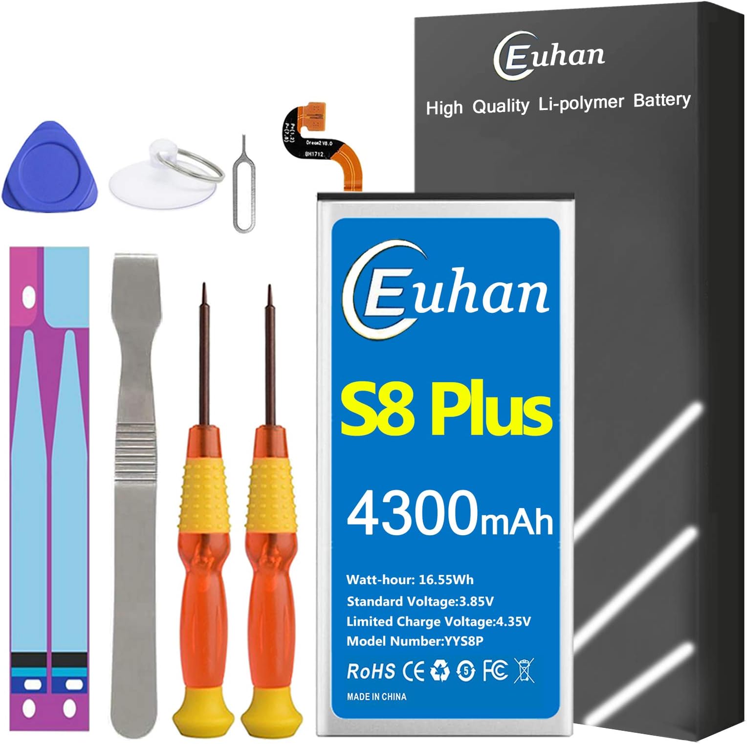 Galaxy S8 Plus Battery, [Upgraded] Euhan 4300mAh Li-Polymer EB-BG955ABE Replacement Battery Compatible with Galaxy S8 Plus SM-G955 G955V G955A G955T G955P G955R4 with Repair Tools Kit