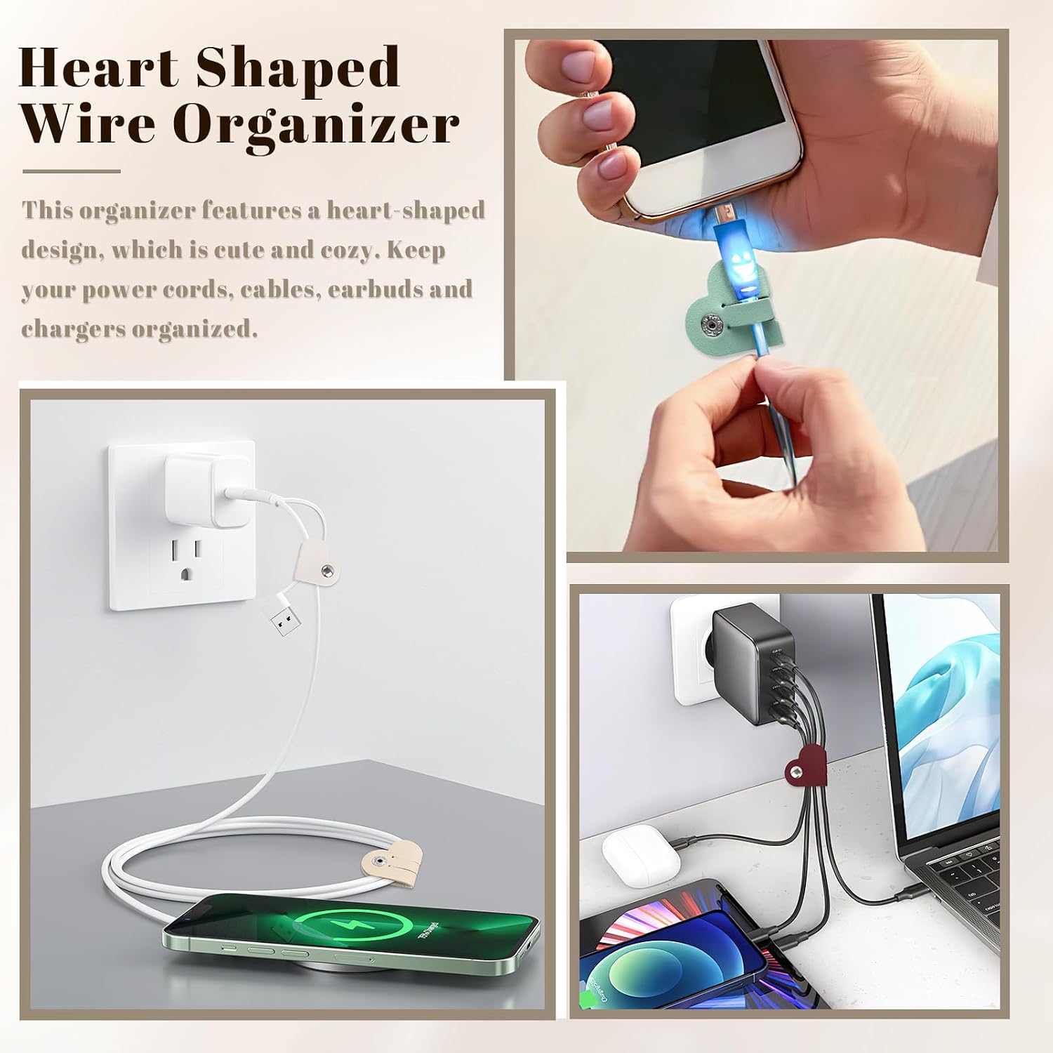 20 PCS Heart Cord Organizer PU Leather Cord Keeper with Snap Buckle | Earbud Holder, Charging Cable Holder for Headphones, Charging Cables