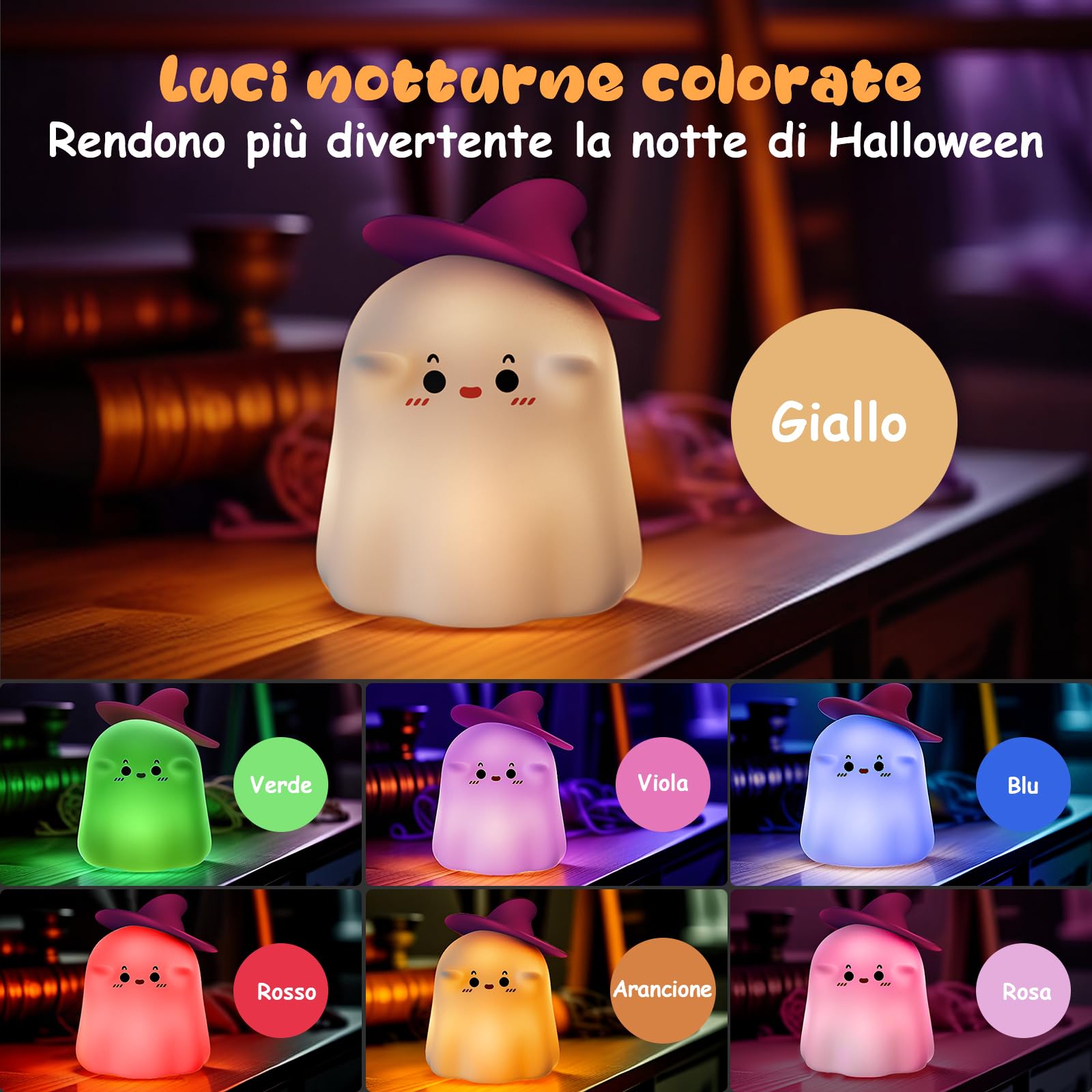 YISSVIC Halloween Decorazioni Fantasma Luce Notturna Bambino Halloween Silicone Ricaricabile Tipo C con Timer Regalo per Bambini