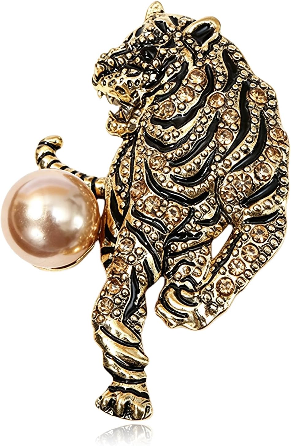 Luxury Crystal Tiger Brooch Pins for Women Men Vintage Gold-Tone Climbing Black Spots Leopard Brooch Fashion Panther Cougar Pin Suit Jackets Coat Animal Jewelry Gift