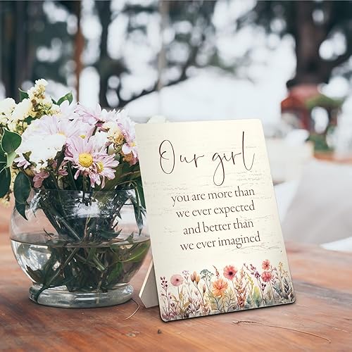 Miniatura 3 de Decoración de guardería para bebé, con texto en inglés "Our Girl You are More Than We Ever Expected", letrero de madera de 5 x 7 pulgadas, letreros