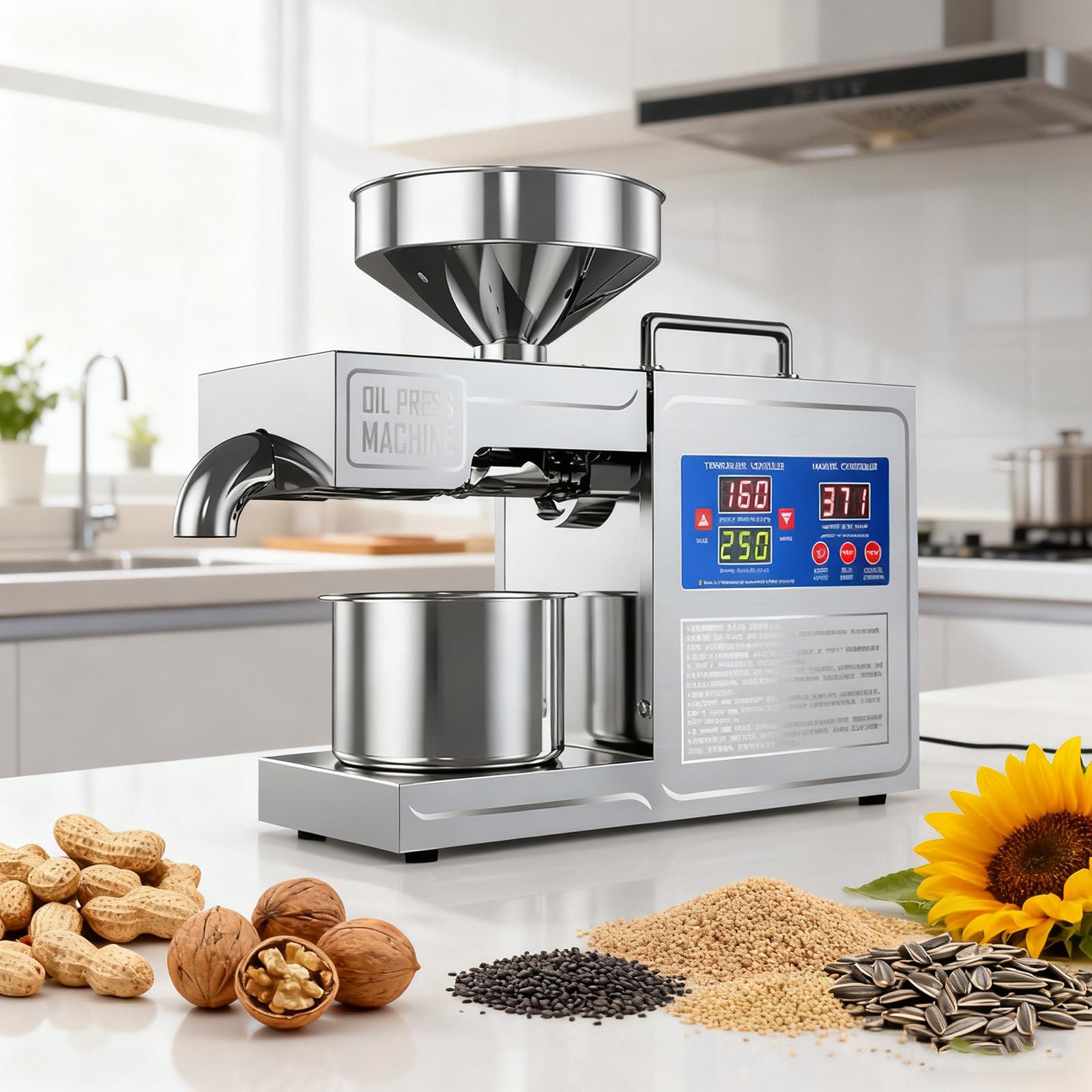 Aromaoveite Multicolor Oil Press | 820W Home/Commercial Automatic Oil Press, Made Of Stainless Steel, With Intelligent Control And Display, Suitable For Peanuts, Sesame Seeds, Coconuts, Soybeans, Sunflower Seeds,And Walnuts