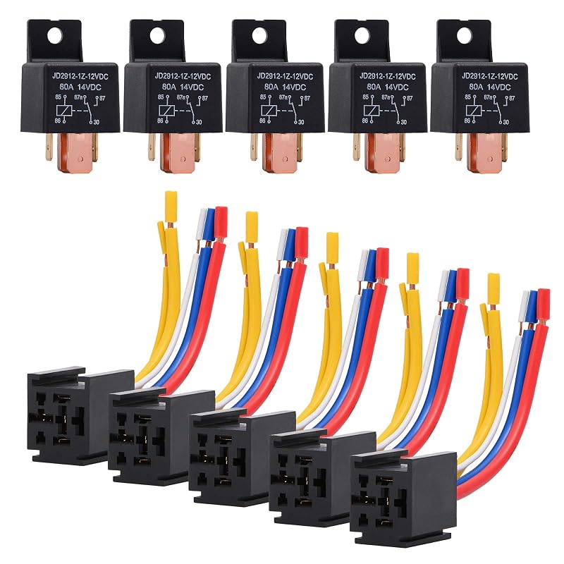 Relé automotivo EHDIS 5 pinos 80 A 12 V com chicote e soquete – Kit com 5 unidades