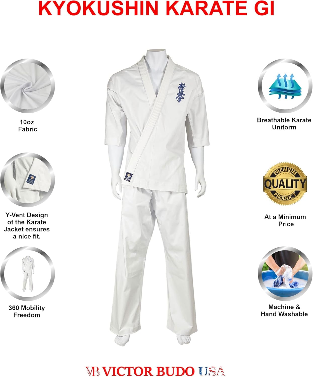 10oz Kyokushin Karate Uniform Kids gi & Adult Martial Arts uniform Unisex Karate Gi White Color Size 0-7