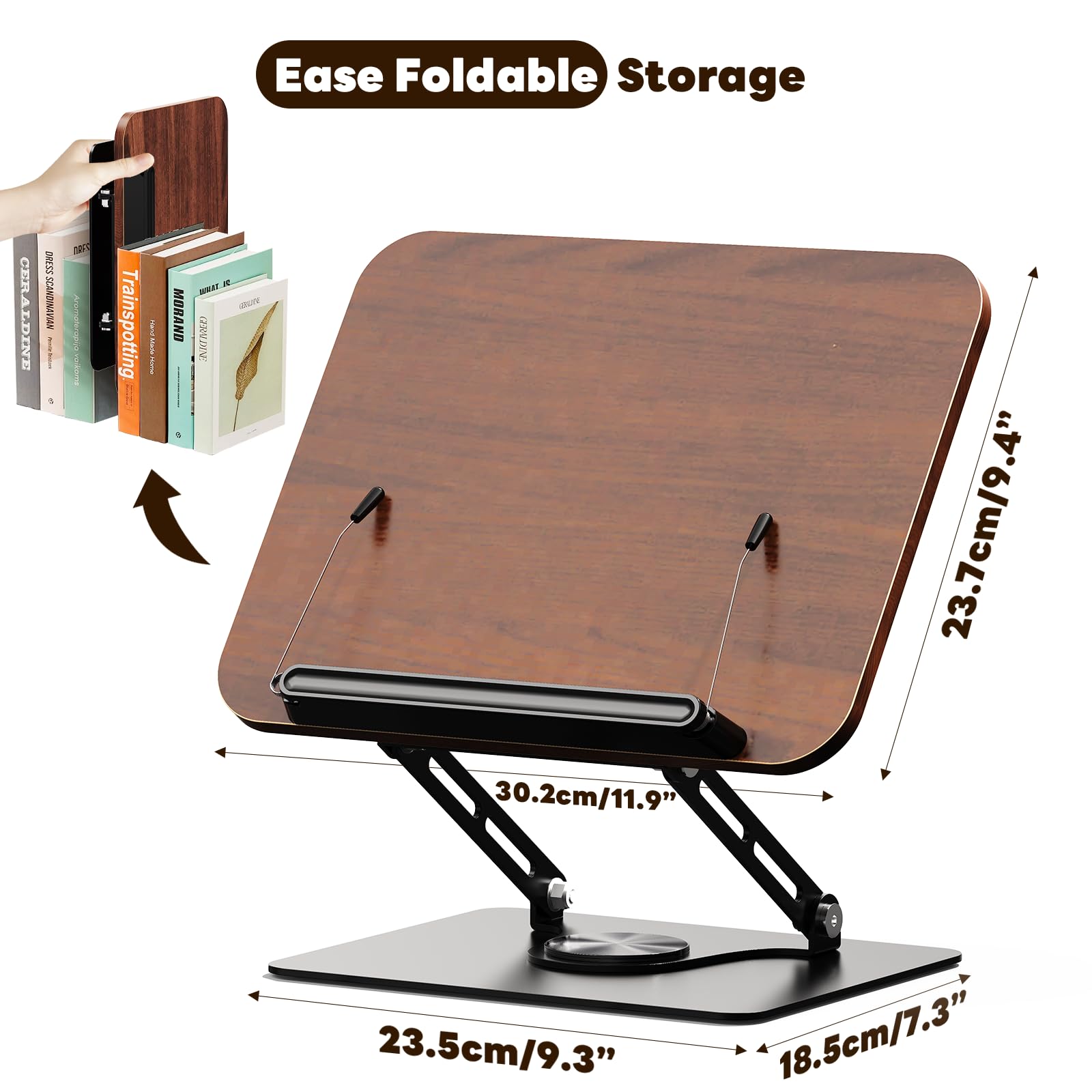 Abiglifty Book Stand for Reading Adjustable Book Holder with 360 Rotating Base Foldable Book Holder Stand for Cookbook — view 5