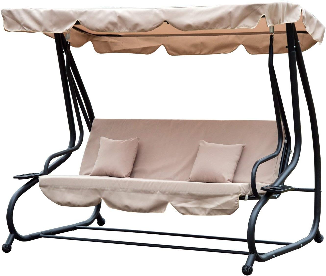 Outsunny 2in1 Garden Swing Seat Bed, 3 Seater Convertible Swing Chair