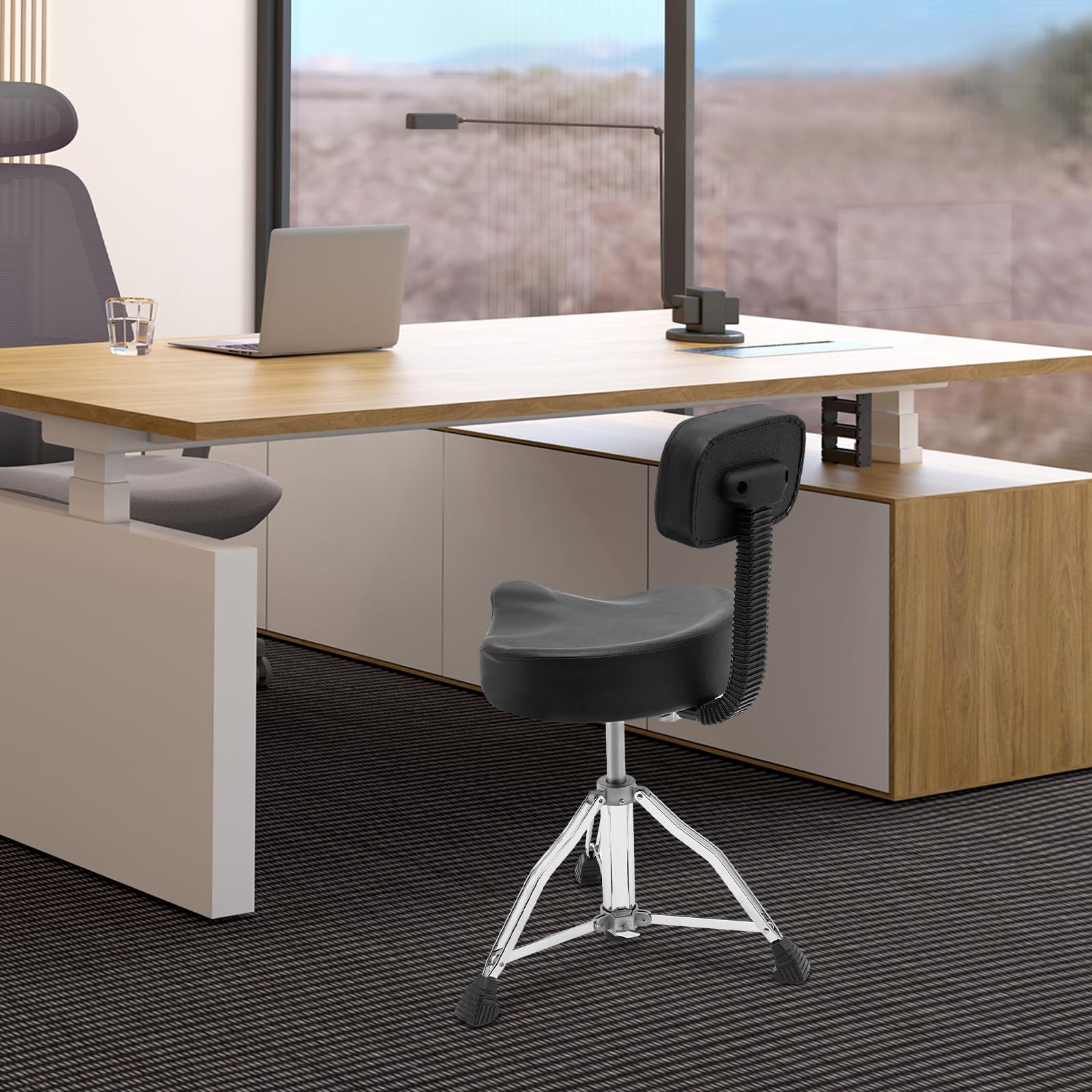 Taburete para batería, taburete para batería con respaldo, silla de tambor hidráulica acolchada, altura ajustable 45-60 cm, taburete giratorio de 360 ° para oficina, piano, estudio