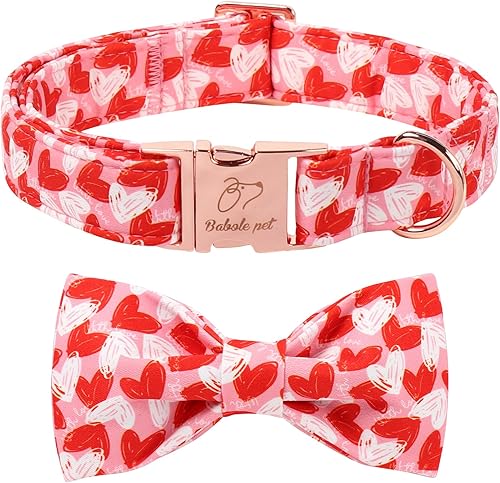Miniatura 52 de Lindo collar de perro de fresa con corbatín – Collar ajustable de primavera y verano rosa con corbatín rosa, transpirable y cómodo, para perros