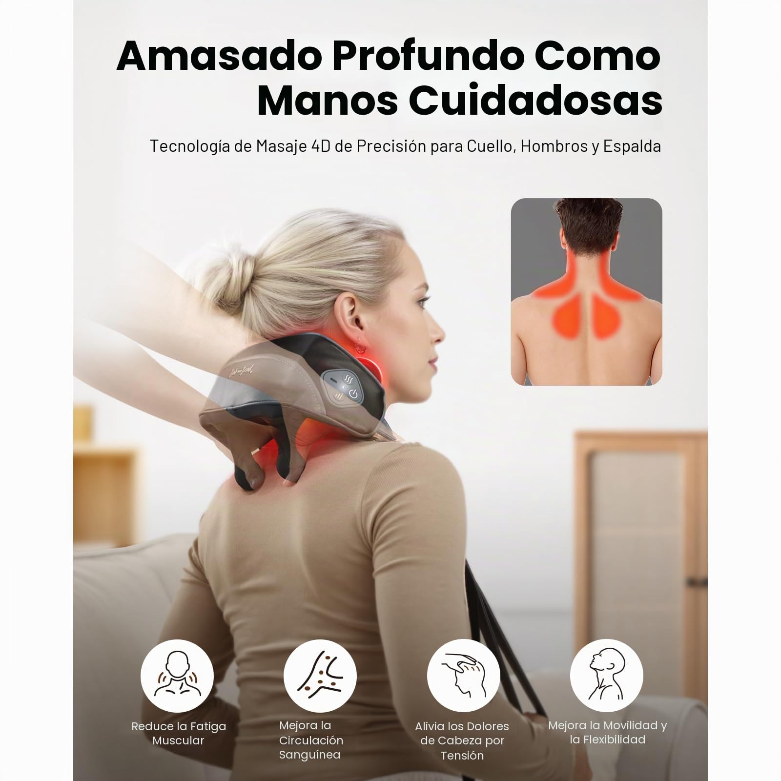 BOB AND BRAD Masajeador Cervical y Espalda con Calor, Shiatsu 4D Inalámbrico para Cuello Hombros, Manos Libres, 2 Niveles Temperatura, Regalo Ideal Mujeres Hombres