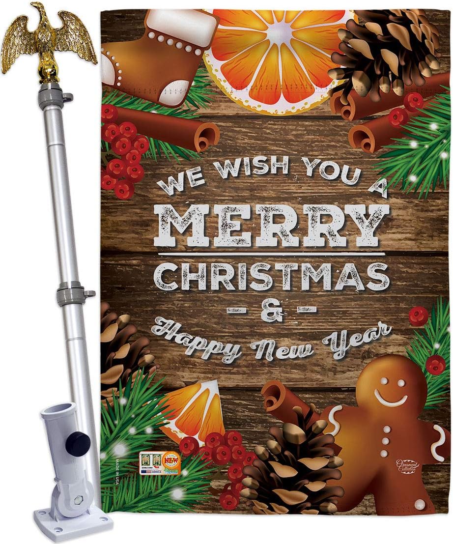 Christmas Sprit House Flag Dowel Set Wintertime Santa Marry Xmas Present Reindeer Season Snow Small Decorative Gift Yard Banner Made In USA 28 X 40