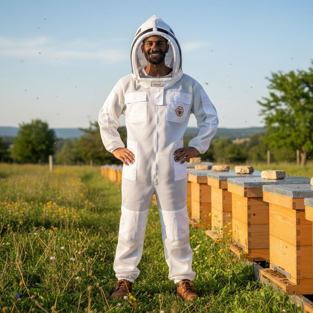 BP-411 - Traje completo de apicultura con sombrero de cerca, malla transpirable, protección contra picaduras, malla de aire ultraligera