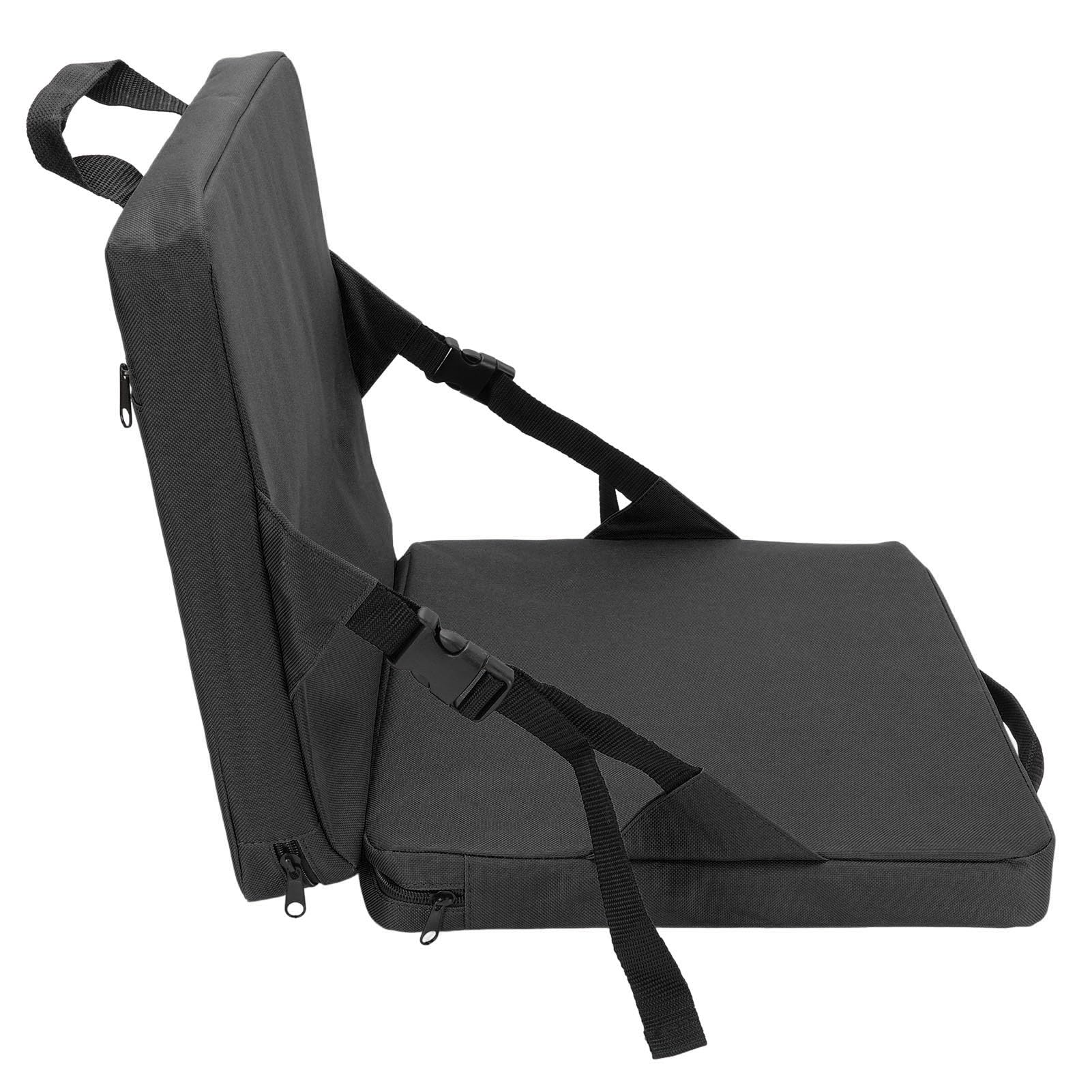 Portable Handle Bleacher Cushion, Portable Wide Padded Stadium Seat Cushion with Back Support Great Comfort Bleacher Chair for Outdoor Events and Bench Seating (BLACK)
