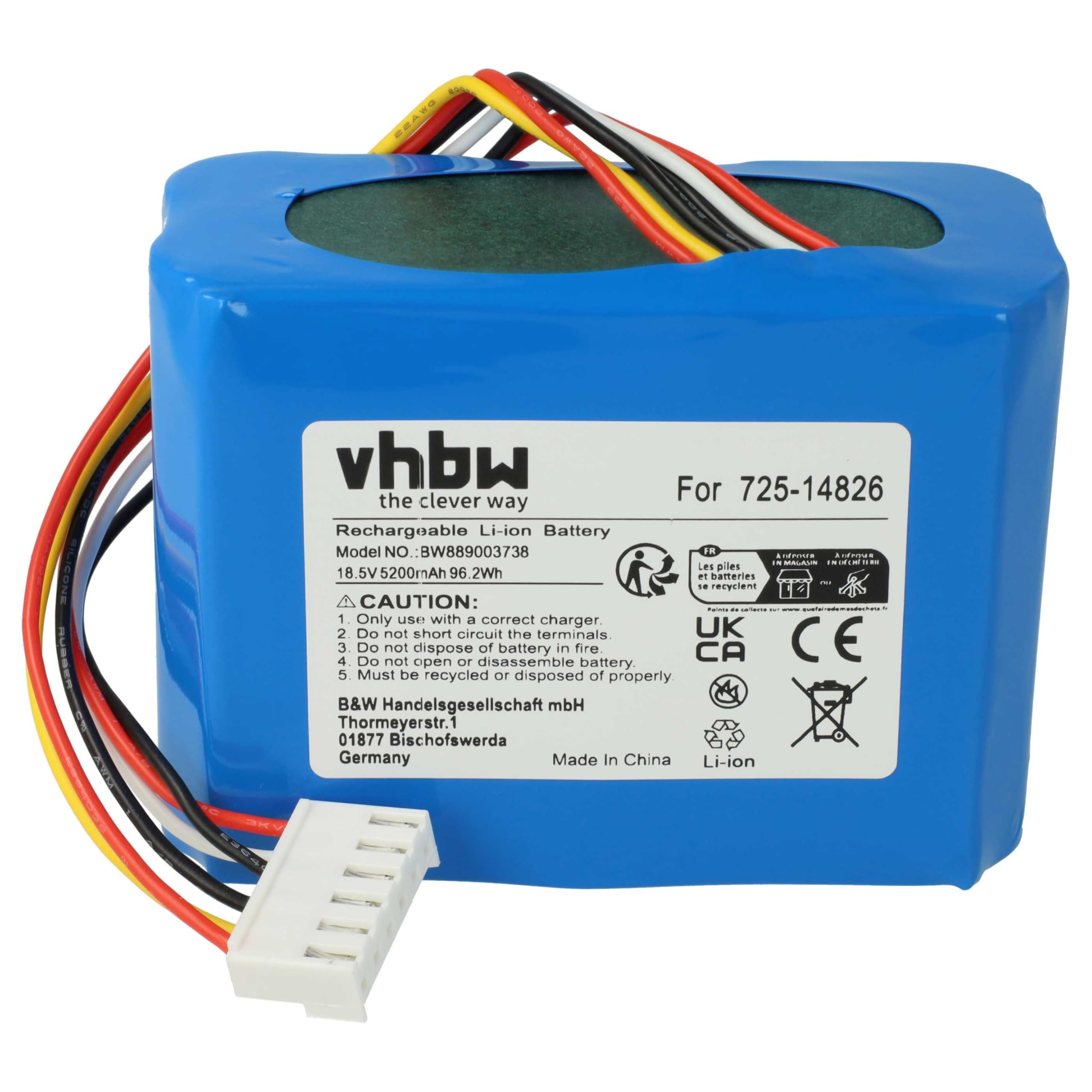 vhbw Batterie Remplacement pour Robomow 725-18426, 753-11203, 753-11204, 725-14826 725-14827 pour Robot Tondeuse (5200mAh, 18,5V, Li-ION)