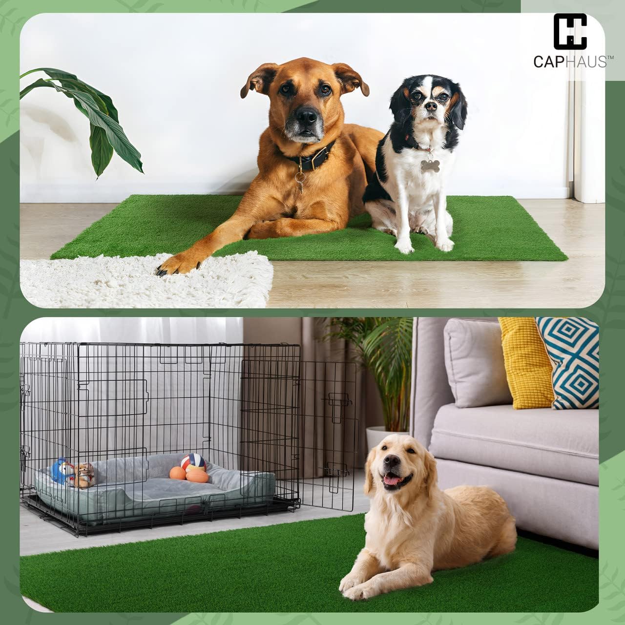 CAPHAUS Artificial Grass Turf Tiles for Patio, Self-Draining Interlocking Fake Faux Grass Pet Turf for Dog Potty Training, Grass Mat Tiles for Outdoor Indoor Flooring Décor, 12” X 12” Set of 6 PCS