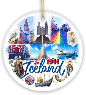 Artistically Majestic Iceland Landmarks Ornament, Cultural Norse and Viking and Reykjavik Souvenir (Circle)