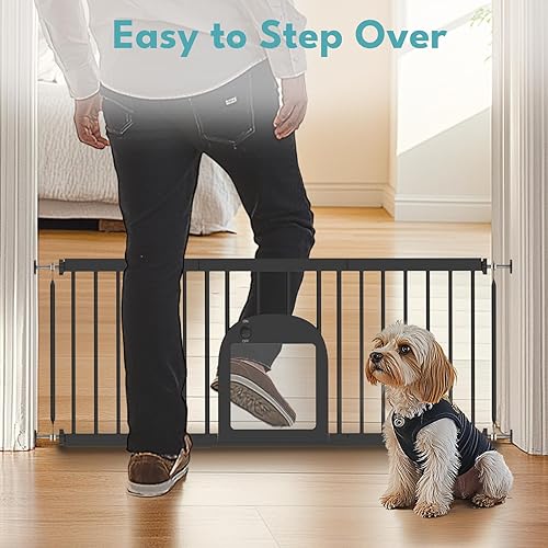 Miniatura 5 de No Pawblems Puerta para perros con puerta pequeña para mascotas, puerta de metal ajustable de 16"-42.7" para perros pequeños para pasar por encima,