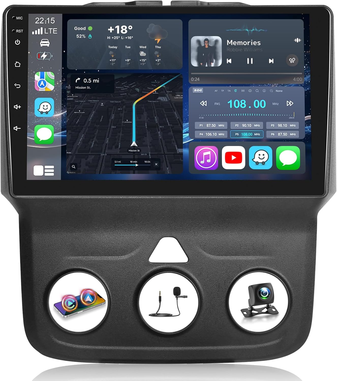 [2+64] Car Radio for Dodge RAM 1500 2500 3500 2013-2018 (Only for Manual A/C), Volxcereo 9 inch Android Touchscreen Ram Stereo with Carplay & Android Auto, GPS/WiFi/Bluetooth/SWC/FM/RDS