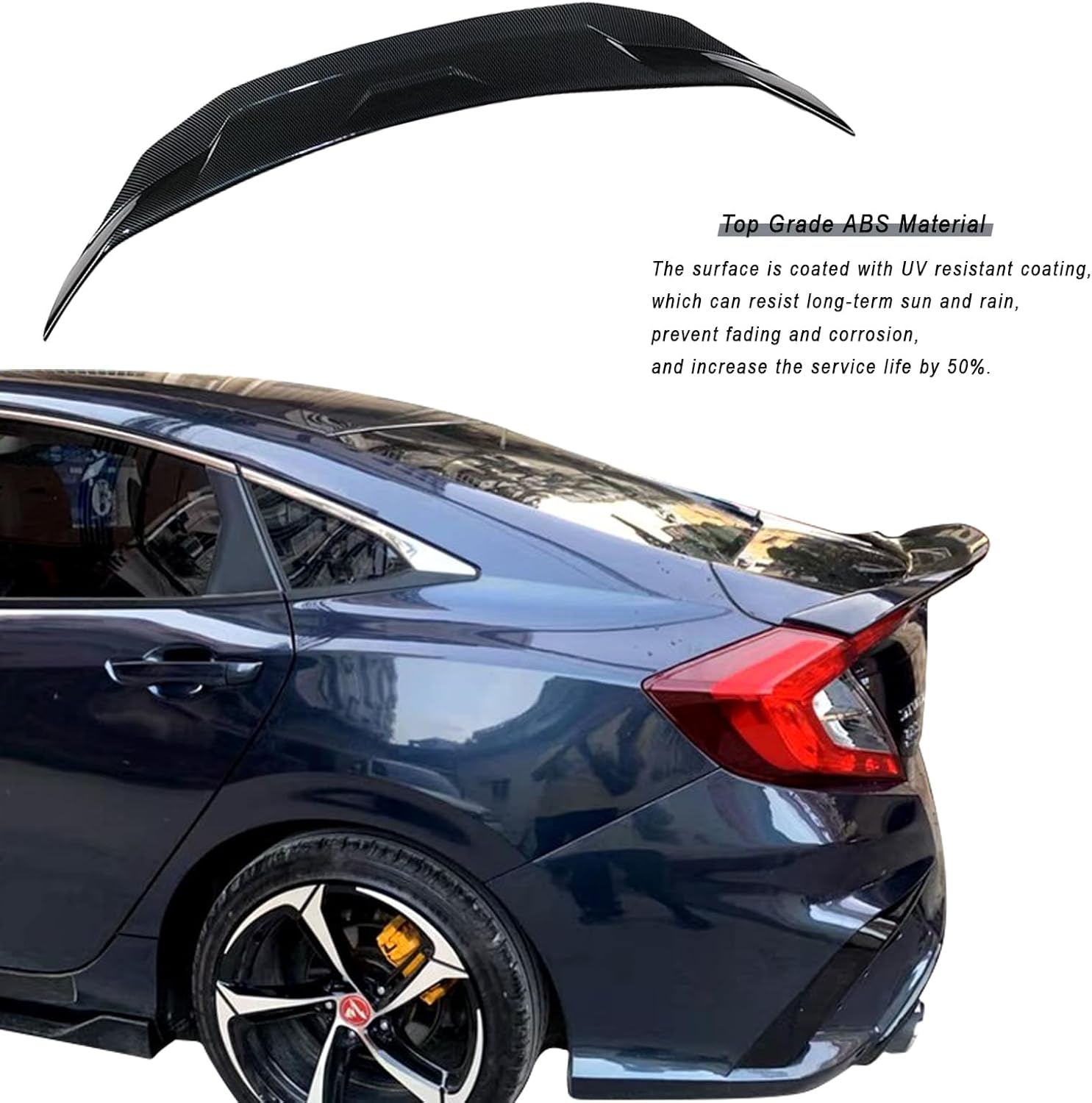 Rear Trunk Spoiler Wing Compatible with 2016-2021 Civic 10th Gen 4Door Sedan - JDM Duckbill Highkick Styling Exterior Tail Fin Lip, ABS Material Civic Accessories Rear Spoiler