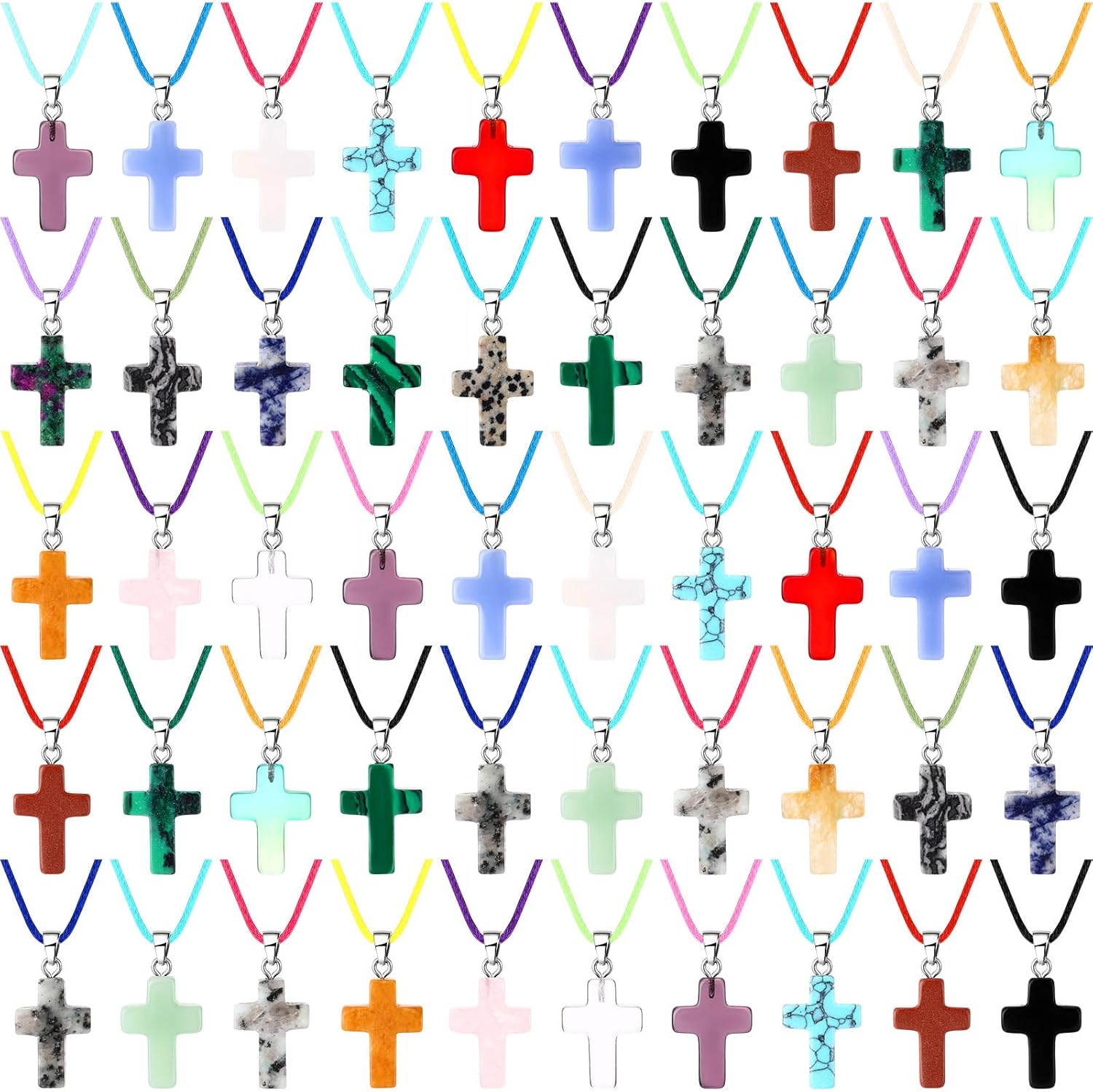 Hicarer 25/50/75 Pcs Easter Cross Necklaces Charms Stone Cross Gemstone Crystal Pendant for Earring Bracelet Jewelry Making