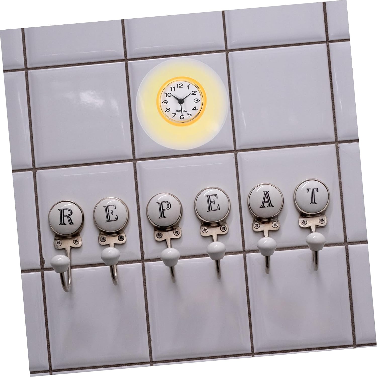 Angoily Bathroom Suction Cup Wall Clock Silent Non-Ticking Shower Clock with Glass Mirror Surface Stylish Yellow Design for Bathroom and Living Decor