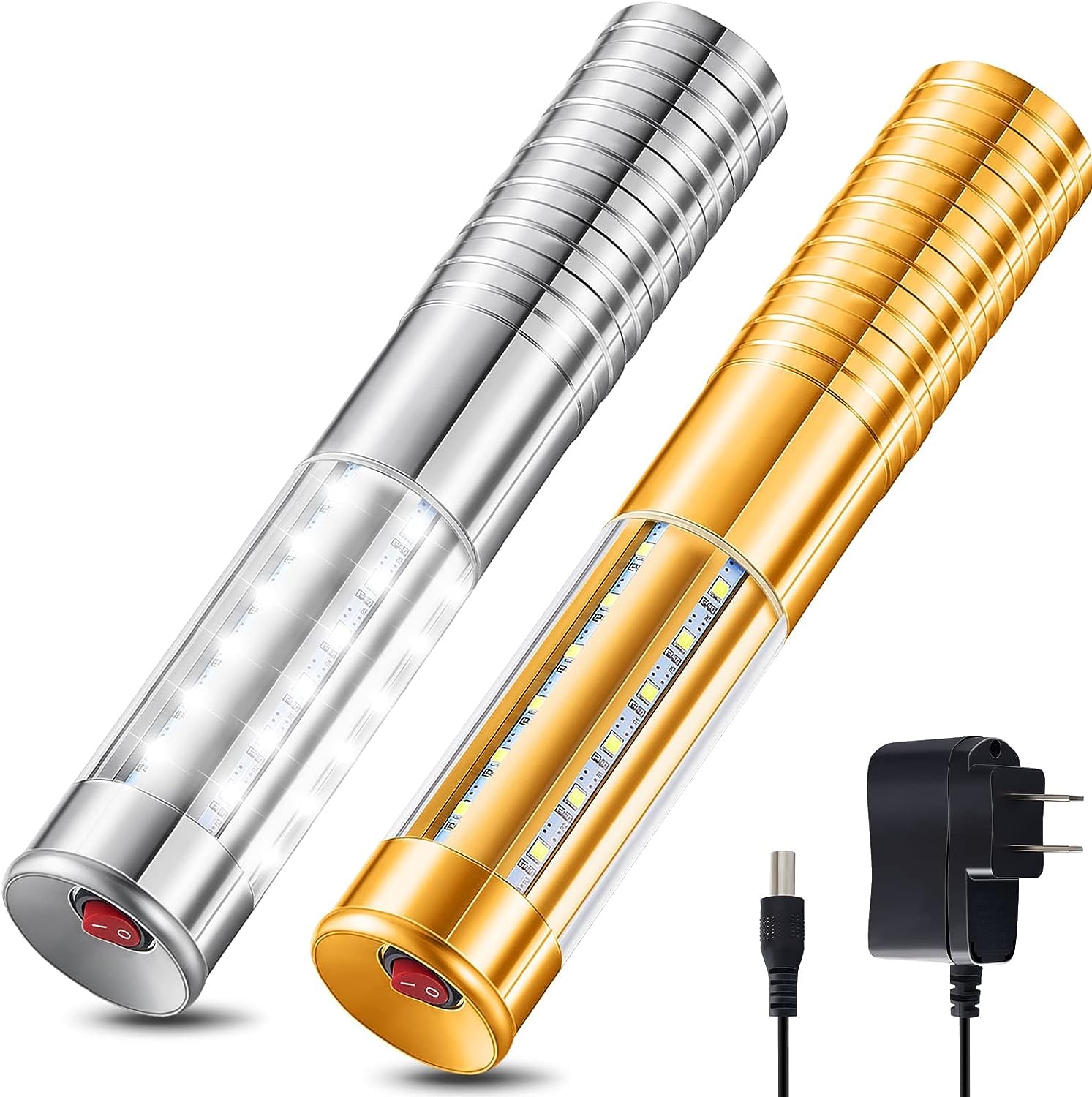 Bâton lumineux LED stroboscopique pour bouteille de champagne rechargeable pour karaoké, bar, club, anniversaire, mariage, fête, doré (Sliver+Gold)