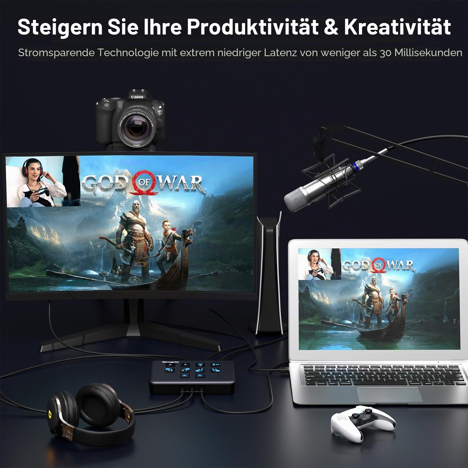 Wrugste Dual Channel HDMI USB3.0 Video Capture Card, 1080p60fps Video Loopout und Capture, 30ms Ultra-Low Latency, Streaming und Aufnahme auf PS4/5, Switch, OBS und mehr für PC und Mac