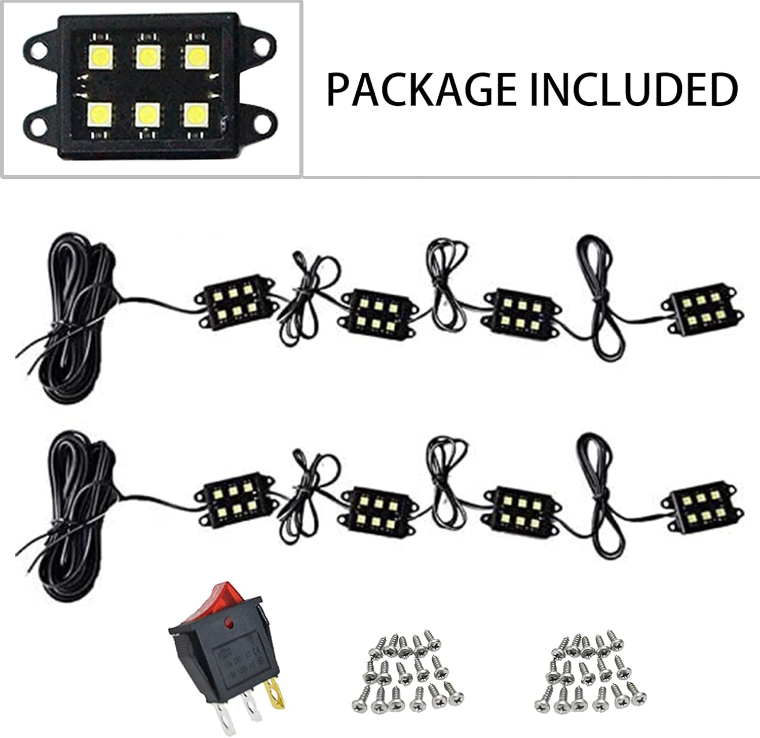 8Pcs Super Bright White Truck Bed Light Kit, Rail Light, Car Interior Underglow, 48 LEDs Pickup Cargo Rear Work Box Lighting Kit w/Switch for Van, Off-Road Under Car, Trailer Camper