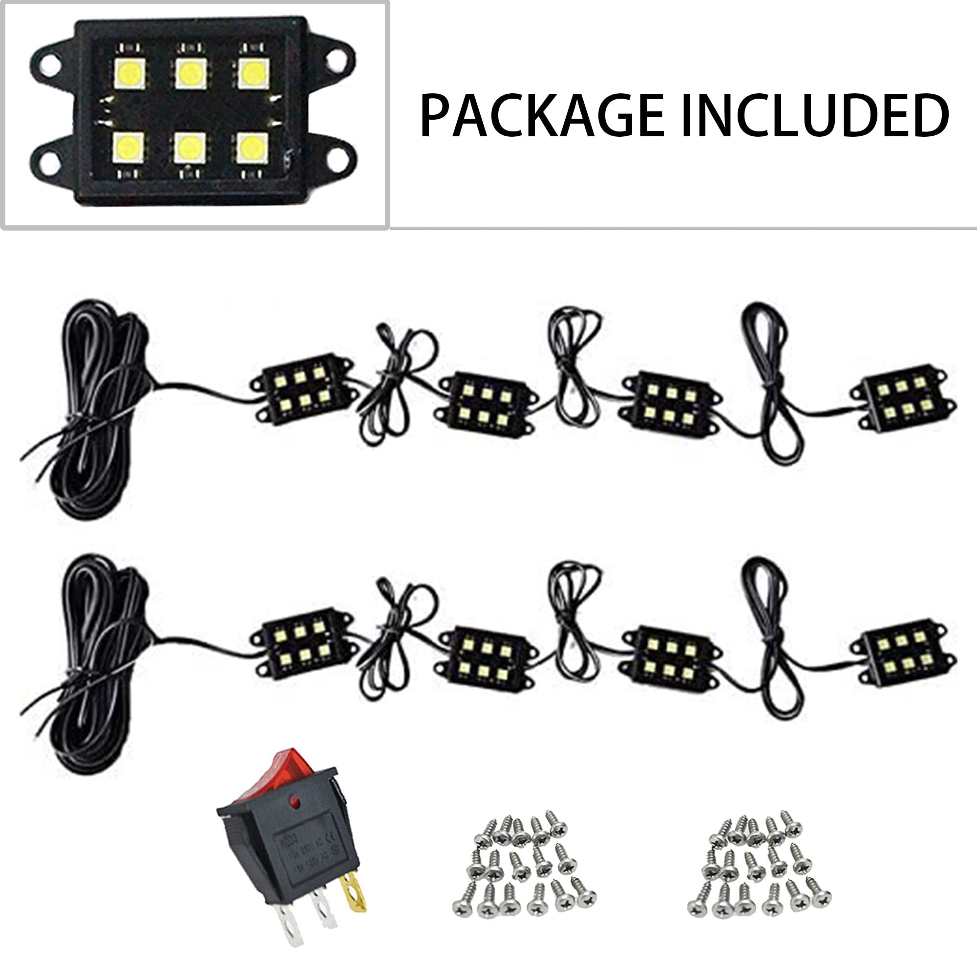 Kit de 8 luces blancas superbrillantes para caja de camión, luz de riel, interior del coche, 48 LED, kit de iluminación trasera de carga con interruptor para furgoneta, todoterreno, debajo del