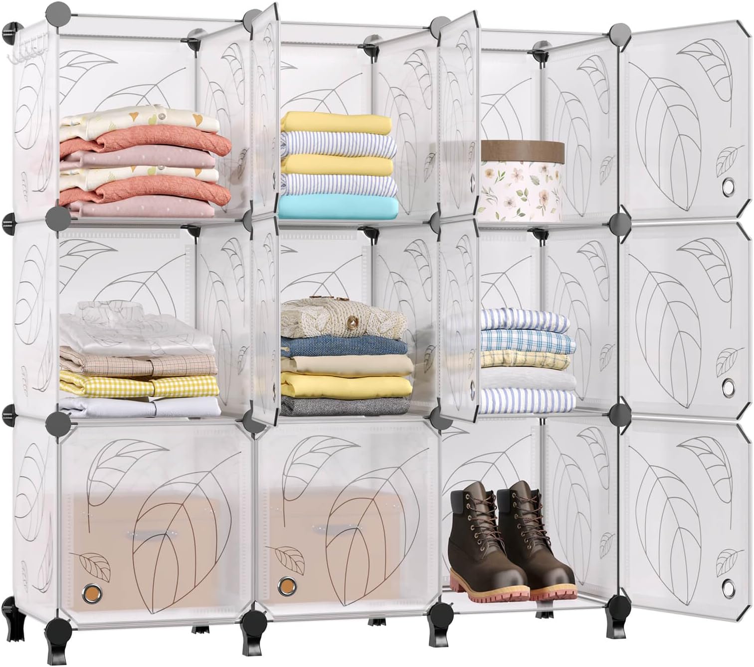GREENSTELL Closet Organizer, 9 Cube Storage Organizer with Doors, Portable Closet Storage Shelves, Modular Bookcase Closet Cabinet for Clothes, Books,Toys, Artworks (11.8x11.8x11.8 inch), White